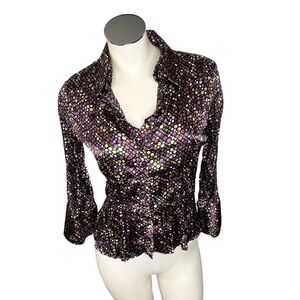 ALLISON TAYLOR Multi-colored Polka-Dot 3/4 Flowy Sleeve Blouse Top Size S